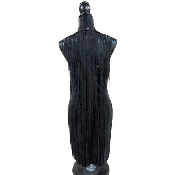 Sam Edelman Black Fringe Flapper Dress M Open Back Cocktail Party Gatsby - Picture 3 of 14